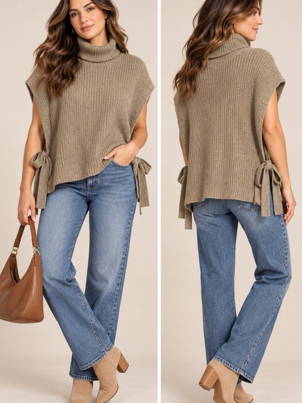 Beaumont Organic Kanon Recycled Wool Turtleneck Vest Taupe Marl M NWT